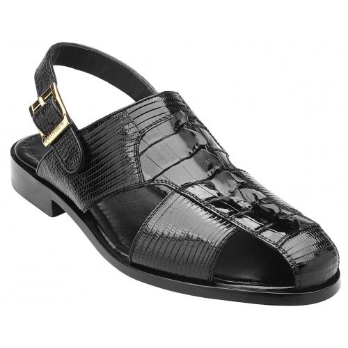 Belvedere "Mitta" Black Genuine Hornback / Lizard Sandals 102.